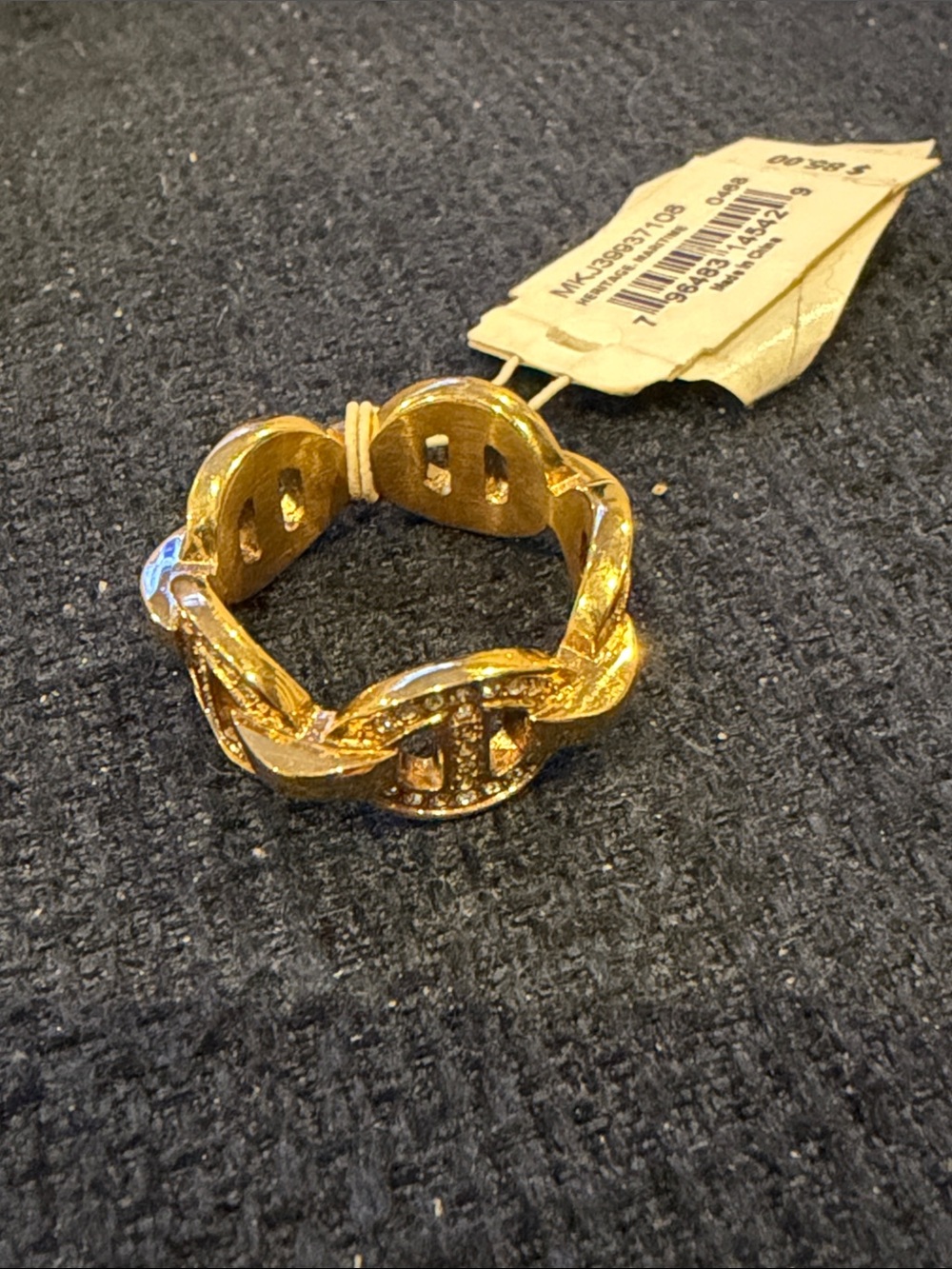 Michael Kors Gold-Tone Braided Logo Stretch Ring